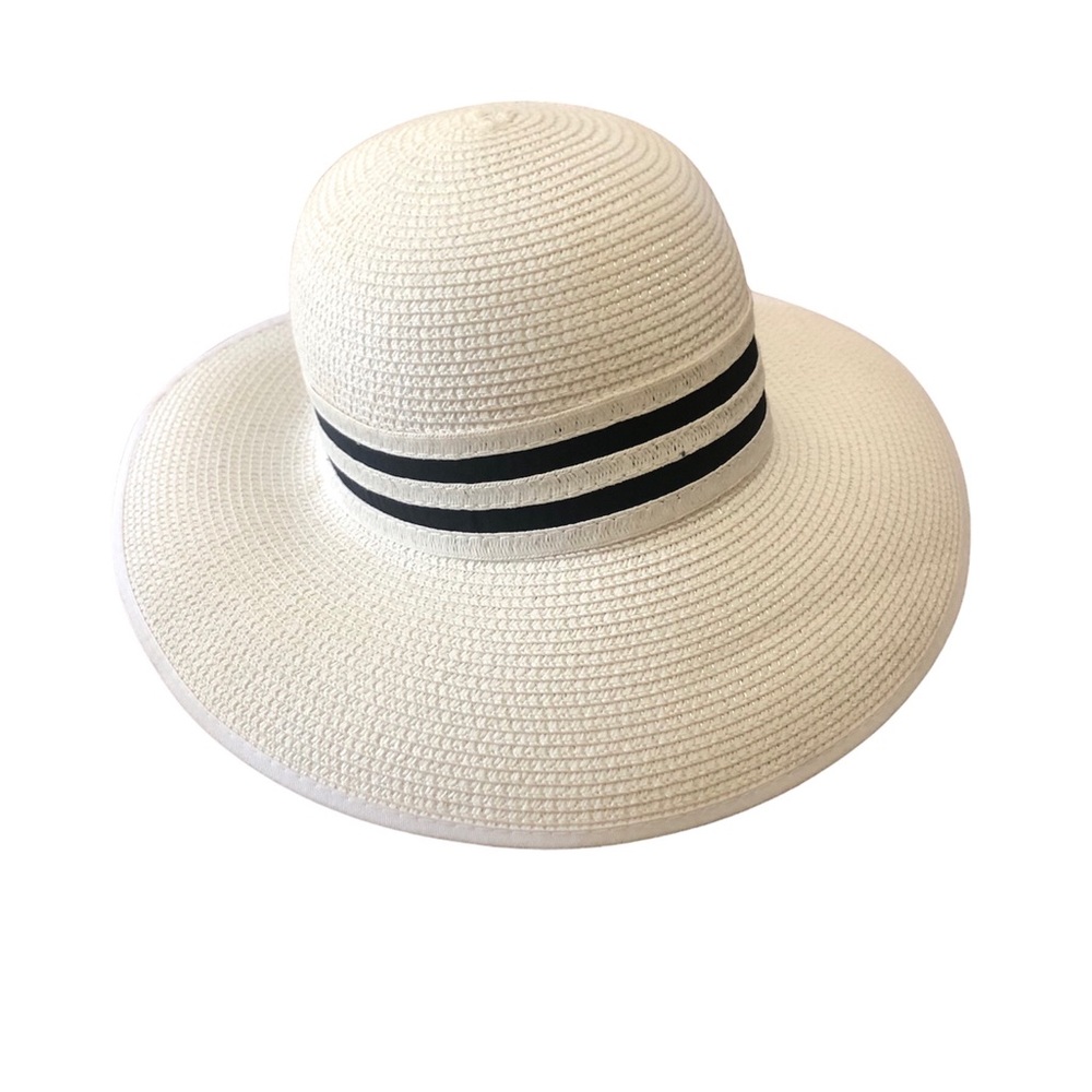 Magid Woven Sun Hat Two-Tone Paper Straw Black and White Bow